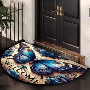 VIKAMA Butterfly Pattern Welcome Door Mat Semi-Circular Anti-Slip Entrance Mat Kitchen And Bedroom Carpet Home Decoration