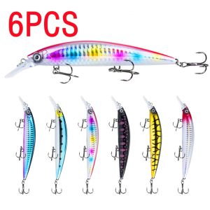 6PCS 13cm/36g Sinking Minnow Lure 3D Eyes Artifical Lure Buzz Bait 6 Colors Fishing Bait
