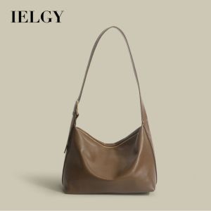 IELGY กระเป๋าหิ้ว PU สะพายไหล่กว้างสีทึบผู้โดยสารระดับไฮเอนด์ความจุขนาดใหญ่
