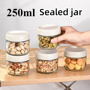 Sealed Fully Enclosed Glass Storage Jars 250ML Moisture-proof Storage Jar Seasoning Jar Refrigerator Noodle Box Multigrain Storage Tank Sealed Cans Canister Stash Jars for Serving Coffee Spice Snacks Candy Grains Cookies Tea