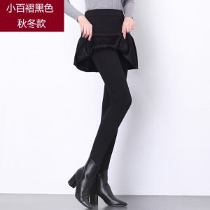 Spring & Fall Fake Two Pieces for Winter with Skirt Thickened Single-Layer Fleece-Lined Leggings Womens Outwear High Waist Slimming and Warm Pleated Pantskirt