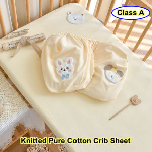 100% Knitted Cotton Crib Fitted Sheet with Elastic Band Patch Embroidery Baby Bed Protector Cover
