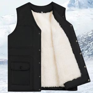 SHIPAILUO | Mens Wool Vest Thickened Winter Warm Fur Leather Integrated Business Casual Style V-neck Pockets Regular Length Single Button
