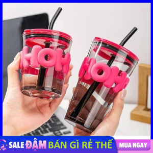 Ly Cốc Thủy Tinh HoHo Dùng Uống Nước Cà Phê Có Nắp Đậy Chống Tràn Kèm Ống Hút Thủy Tinh Dung Tích 320ML - 450ML / Ly Tách Pha Lê Sang Trọng Chịu Nhiệt Tốt