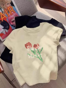 Chic Korean Style Pure Cotton Short Sleeve T-Shirt Womens Beautiful Soft Summer Slimming Elegant Gentle Casual Top