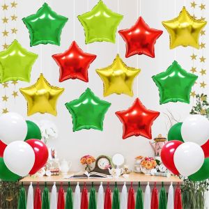 12pcs red and green star balloons red and gold Christmas balloons decoration for Christmas birthdays New Years parties