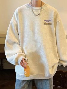 Spring Autumn American Trendy Brand Pure Cotton Heavyweight round Neck Loose Black Long Sleeve Hoodie Top Mens Fashion Casual Wear