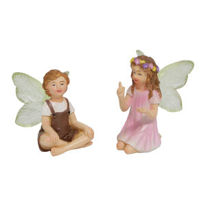2pcs Cute Whispering Fairy Garden Resin Crafts Tabletop OrnamentsFairy Tale Ornaments Garden Lawn Porch Courtyard Outdoor Decor