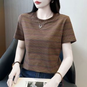QIAOXIZI | Summer Striped Short Sleeve T-shirt Loose Fit Slimming Round Neck Versatile Top