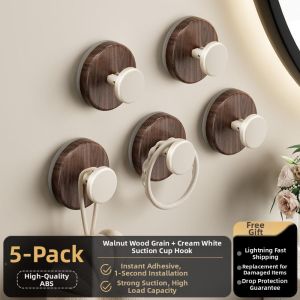 Mid-century Walnut Finish No-drill Strong Suction Hook