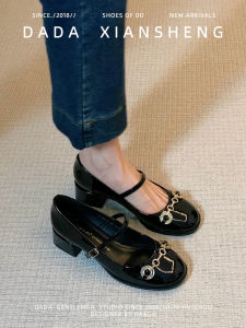 round Toe High Heels Womens Chunky Heel Metal Buckle Mary Jane Leather Shoes Fashion Single Shoes European Style Ultrafine Fiber
