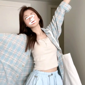 Loose Korean Style Plaid Shirt Womens Spring Autumn New Small Design Sense Open Cardigan Outerwear Top plus Size Cotton