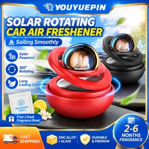 Youyuepin Solar Rotating Levitating Car Air Freshener Frosted Sail Pattern Zinc Alloy Glass Long Lasting Cologne Aromatherapy Diffuser Dashboard Car Interior Ornament 2-6 Months Fragrance Retention