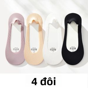 4 Đôi Tất Nữ Chất Lượng Cao Thông Thường Tất Cotton Mỏng Đáy Chống Trơn Trượt Vô Hình Thấp Ngắn Tất Cho Mùa Hè