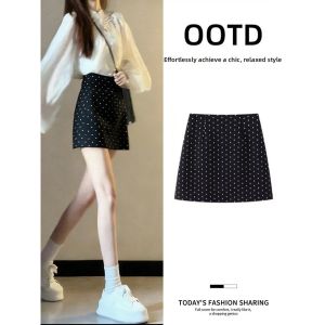 DVDK | Black Korean Style Polka Dot A-Line Mini Skirt