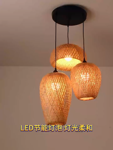 Japanese Wabi-Sabi Style Rattan Chandelier Ceiling Light Retro Bamboo Pendant Light For Restaurant Tea House Cafe Kitchen