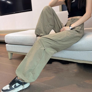 WANGGONGZHU | High Waist American Style Ice Silk Work Pants Women Summer 2025 New Slimming Drapey Sports Straight Leg Wide Leg Casual Pants