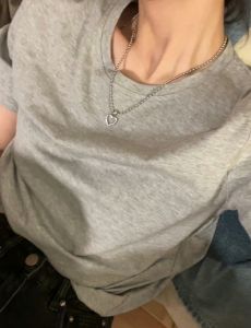 Grey round Neck Short Sleeve Basic Style Versatile T-Shirt for Women HGE Sleep Well Good Night Korean Version Ins Style