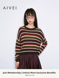 AIVEI | Laid-back Vintage Mountain Striped Knit Sweater