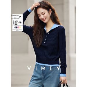 Vimly | Double-layer Color Block Knit Sweater Women Straight Collar Long Sleeve New