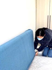 Velvet Stretch Bed Headboard CoverSmall Square Jacquard Headboard Slipcover Dustproof Bed Head Cover For Bedroom