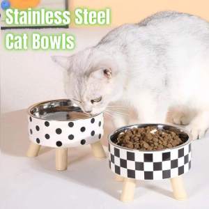 Anti-neck Spine Stainless Steel Cat Bowls With Raised Stand Cat Small Dog Food and Water Bowls Nonslip Pet Feeder Bowl