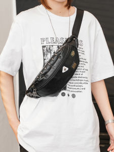 Fashionable Street-Style Mens Mini Backpack Trendy Leather Chest Bag Portable Small Bag Zipper Closure Solid Color PU Material