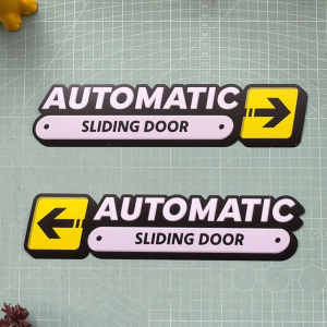 Automatic Sliding Door. Sticker Sign 3D Feel Wording Label Design. Notice Signage. Slide Door Open Close Arrow Direction