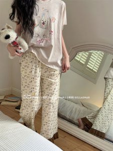 Gill Aimar Spring Summer Bear Home Clothes Short Sleeve Long Pants Sleepwear Thin Outerwear Butterfly Knot Cute Cartoon Style