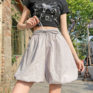 Miiow | High Waist Floral Bud Short Pants Womens Summer Thin Wide Leg Casual Loose Fit Flared Lantern Pants Slimming Effectiveness