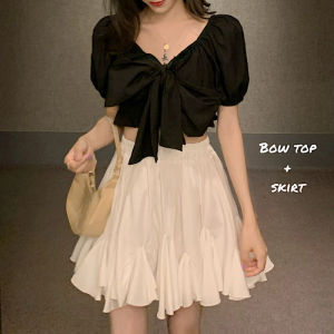 สีขาว ปุย ทรงเอ กระโปรงสั้น ผู้หญิง ฤดูร้อน พลัสไซส์ พลีท ฟองครึ่งตัวเอวสูง กระโปรง พรางหุ่น เอฟเฟกต์