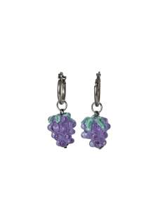 Morethanyoursee | Grape Earrings ต่างหูห่วงสแตนเลสจี้ลูกปัดแก้วมูราโน่องุ่น งานแฮนด์เมด