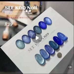 Seekaa R29 Ocean Blue CatEye Gel Series gelcolor 6colors甲油胶显白蓝色玻璃珠猫眼胶2025春夏新款爆闪美甲那片海美甲店用1btl 15ml free color chart