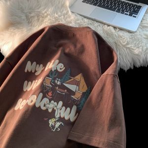 Áo Thun Cotton American Pure Dành Cho Nam Mùa Hè Phong Cách Hip Hop Dáng Rộng Màu Trắng Tay Ngắn in Họa Tiết Thời Trang Thường Ngày