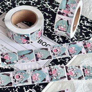 Bandai | 500PCS Japanese Classic Anime Hatsune Miku Roll Sticker Handbill Material Cute High Appearance Level Envelope Sealing Sticker