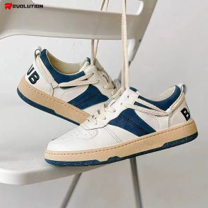 #QD05 Classic Heritage Sneakers | Premium Cream Leather & Navy Blue Accents