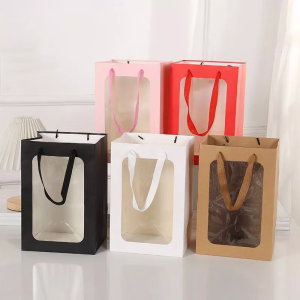 Gift Bag Portable Window Bag Reusable Dust Bag Large Space Kraft Paper Bag Flower Bag