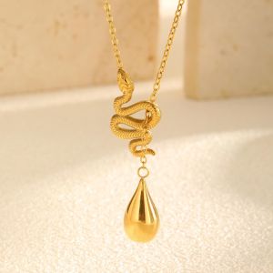 Kemstone Snake Water Drop Y-Shaped Stainless Steel Necklace for Women - Trendy Fashion Jewelry Daily Wear Gift