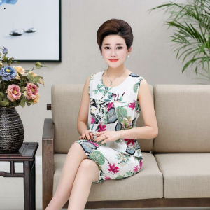 plus Size Artificial Cotton Sleep Dress Casual Loose Home Clothes Summer Feeling Mommy Style Mid-aged And Elderly Womens Clothing