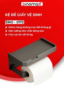 Giá treo cuộn giấy vệ sinh Enomax có ngăn giữ đồ dán tường chất liệu nhôm hàng không (Eno-0169)