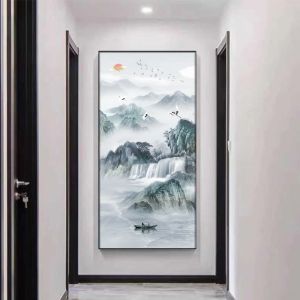 New Chinese Style Entrance Hall Decorative Painting Vertical Version Corridor Passage Hanging Artwork High End Wall Mural