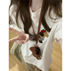 Áo Thun Tay Ngắn Cổ Tròn Dáng Rộng Phong Cách Mỹ Cổ Điển Dành Cho Nữ Mùa Hè Thiết Kế Thường Ngày Áo Thun Nhỏ Gọn Màu Trắng