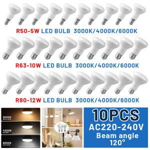 10PCS R50 R63 R80 Reflector LED Screw Light Bulb E27 E14 6W 10W 12W Lamp Replace 40W Incandescent Warm Cold White Natural Light