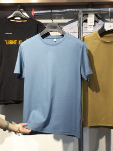 เสื้อยืดคอกลมแขนสั้นผ้าฝ้ายลินินลายกลวงสำหรับผู้ชายในช่วงฤดูร้อน สไตล์ลำลอง สีพื้น คอกลม แขนสั้น เสื้อยืดผู้ชาย