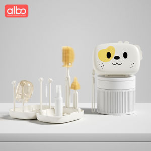Albo Portable Silicone Bottle Brush Set for Newborn Babies Special Cleaning Brush Travel Storage Box Infant Feeding Supplies
