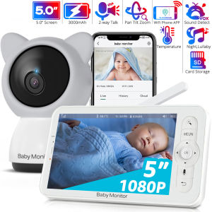 HD WiFi Baby Monitor with APP5-inch 720P DisplayPan Tilt Zoom 1080P Baby CameraNight Vision2-Way Talk3000mAh Battery1000ft