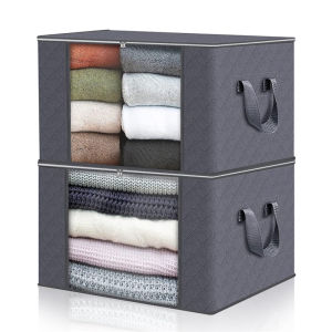 6 Pack Foldable Storage Bins With  Lids Clear Window Reinforced  Handles For  Clothes  Blankets Bedding Closet Organization Gray
