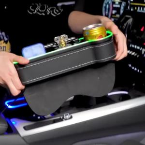 Car Seat Gap Filler Cup Holder 7 Colours Changing LED Car Crevice Storage Organizer Box With 2Usb Charger Car Accessories