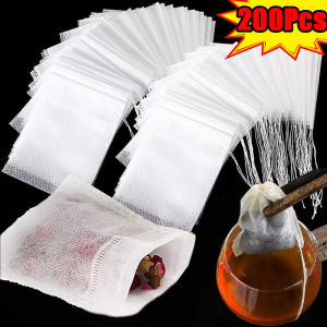 200cs Disposable Tea Bags Cotton Drawstring Teabag Food Grade Non-woven Filter Bag for Loose Leaf Tea Herb Coffee Powder Spices Decoction