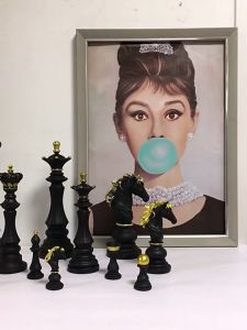 【Must-Have Style】 Polyresin Chess Piece Desk Statues Sculpture Decor - White with Golden Painted